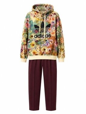 Adidas,Women’s Burgundy and multi color Sweatsuit.Size-M top,L pants